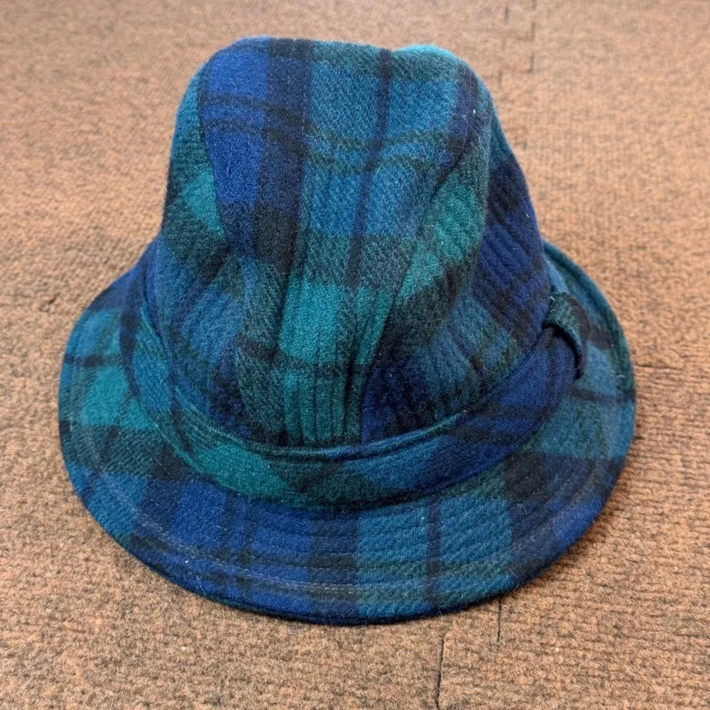 Pendleton Wool Bucket Hat Mens Large Black Watch Tartan Plaid Blue Green Vintage